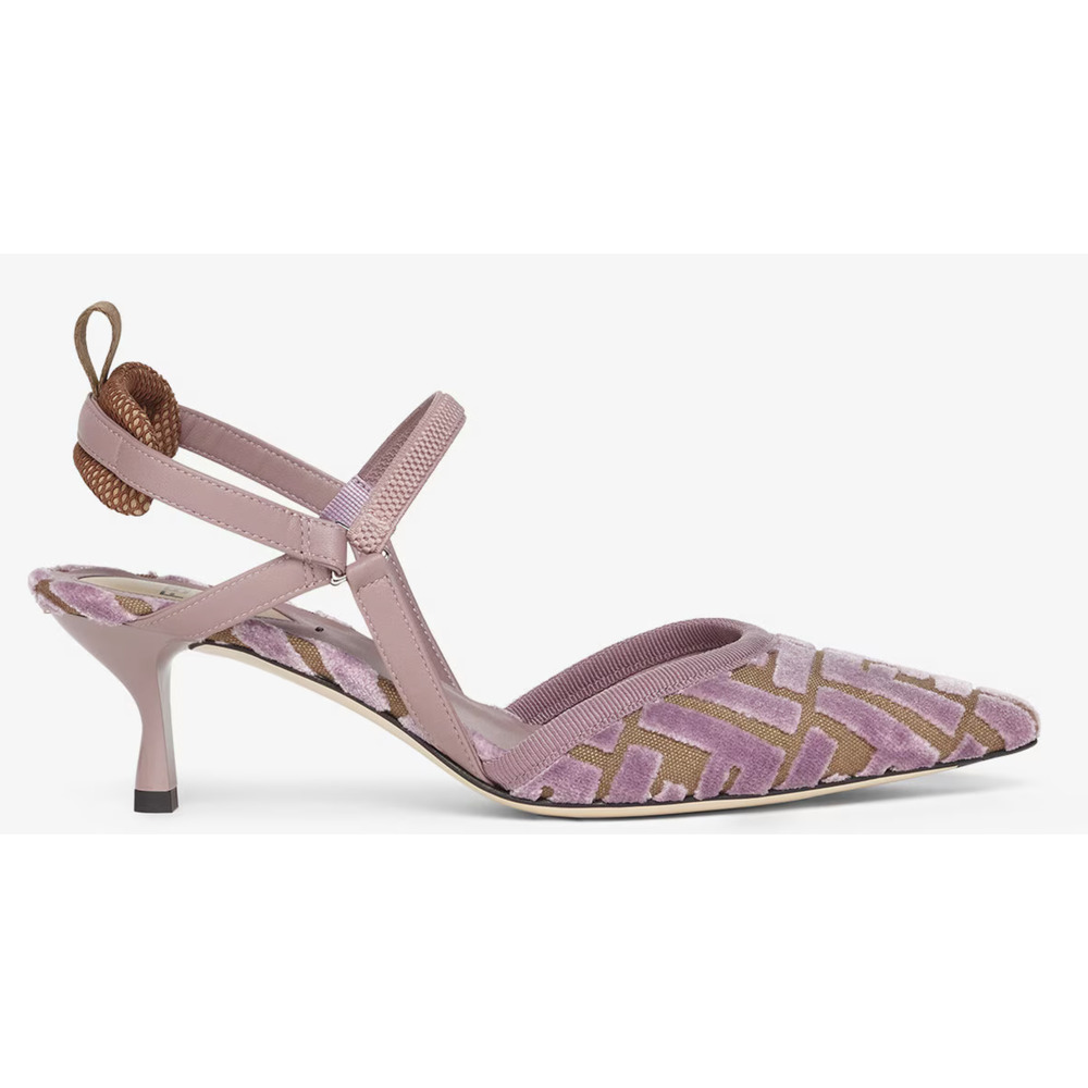 Fendi Colibri Lite Mauve Pink FF Logo Pointed Slingback 55 Kitten Heel Pump 39
